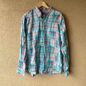 Pastel Blue Madras Plaid Long Sleeve Button Down Shirt L Crown & Ivy